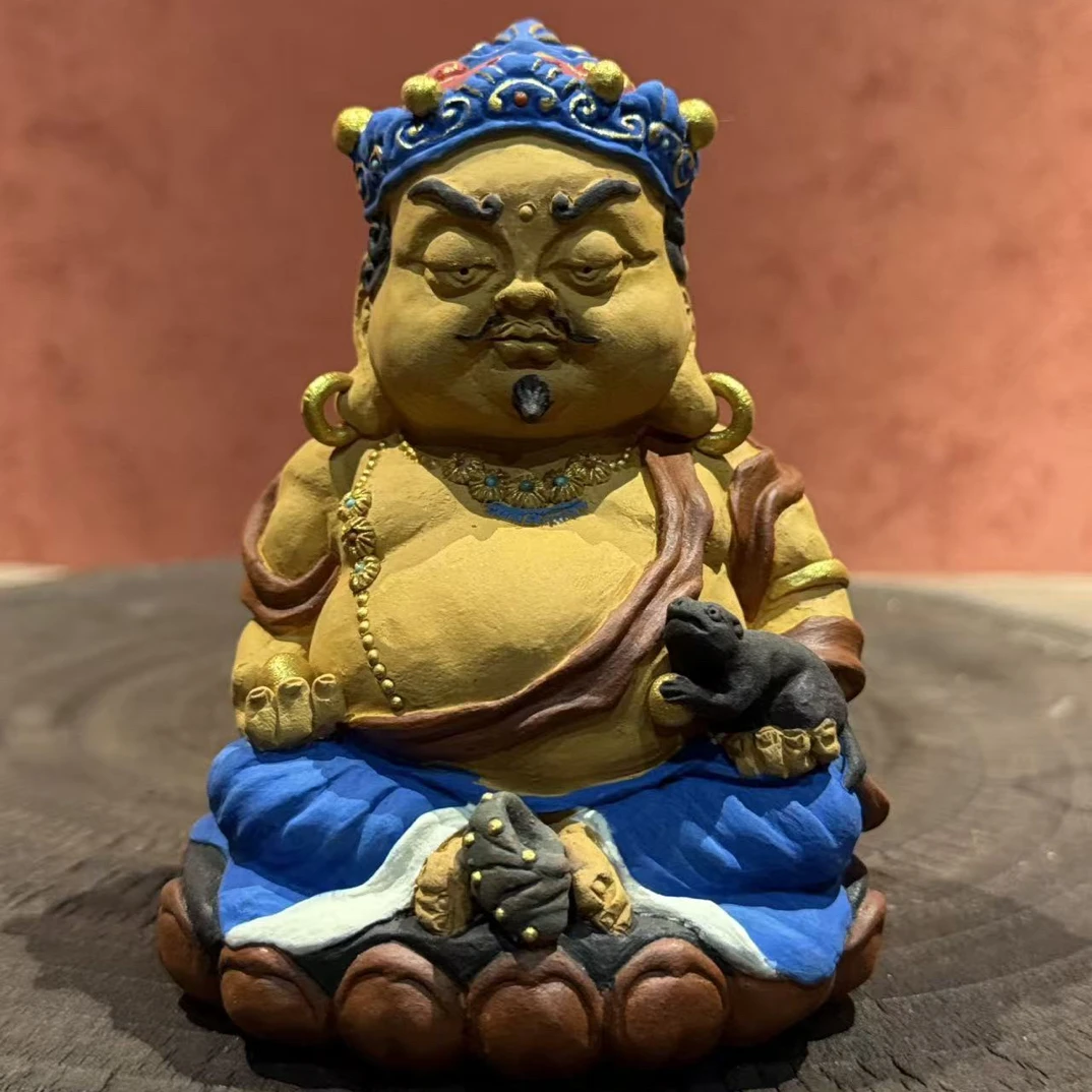 刘祖铭老师限量巨作“黄财神”紫砂茶宠，多色，描金，镶嵌宝石，奢华版