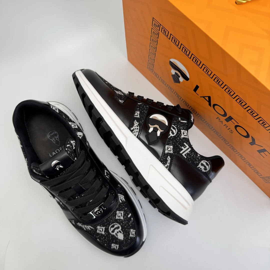 LAOFOYE老佛爷黑色百搭透气时尚休闲鞋潮鞋男士运动鞋