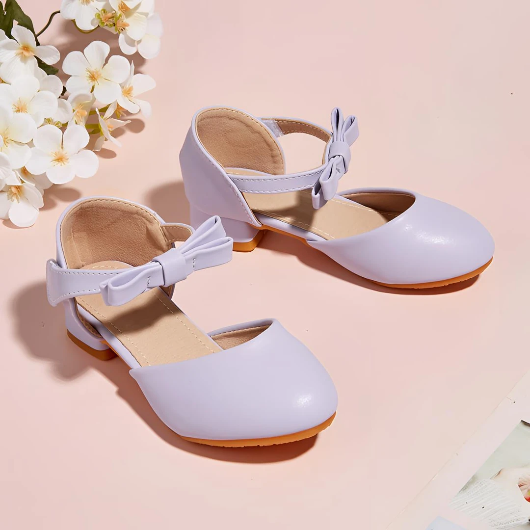 2025新款女童高跟鞋舒适中空小圆头时尚百搭紫色表演凉鞋689-3