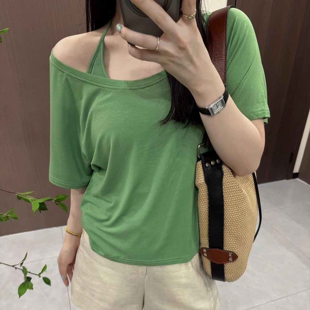 韩版时尚夏季个性气质打底背心+短袖真两件套装-J25203309