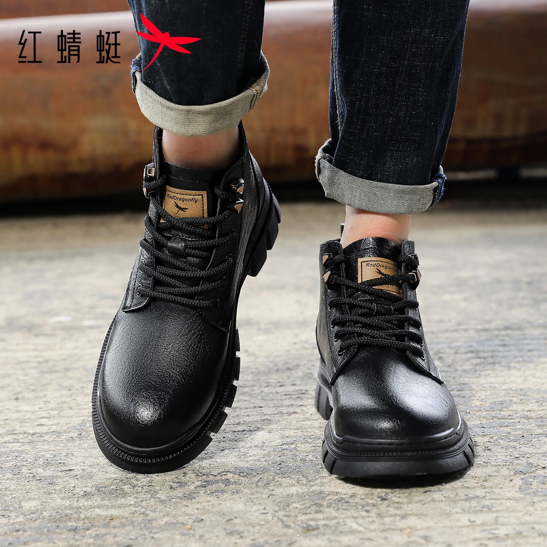 红蜻蜓马丁靴男款爆款2025新款男鞋冬季英伦高帮休闲增高马丁靴