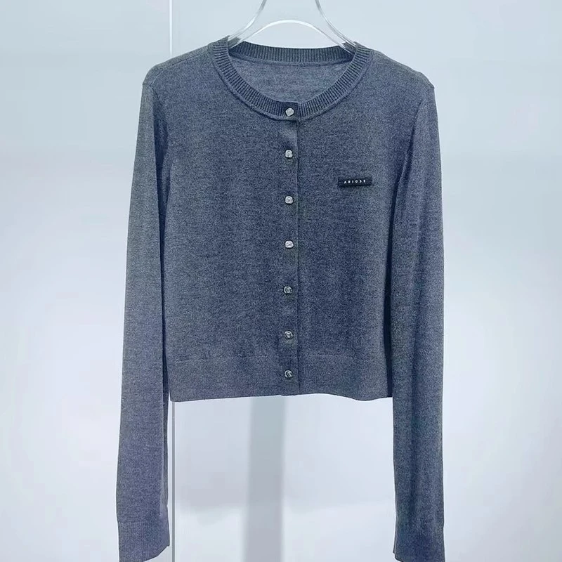 8133艾家2025年春季新款百搭小香风针织开衫外套女圆领长袖毛衣女