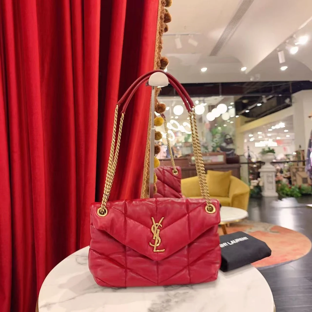 95新 YSL/圣罗兰 GGS圣罗兰puffer云朵包小号红色金扣羊/53433567