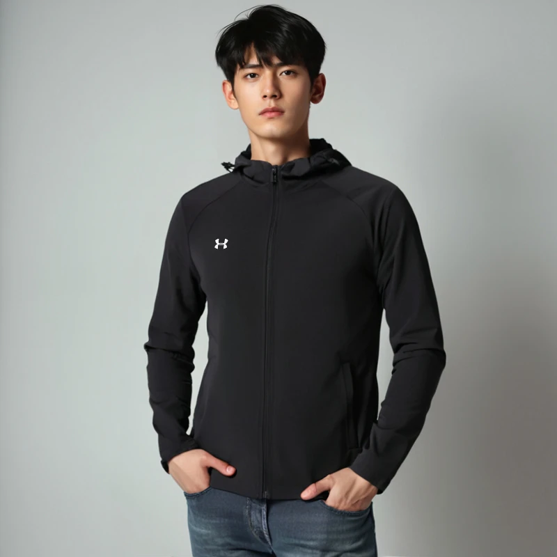 UA安德玛短款男针织外套宽松男士户外秋季舒适连帽休闲训练外套