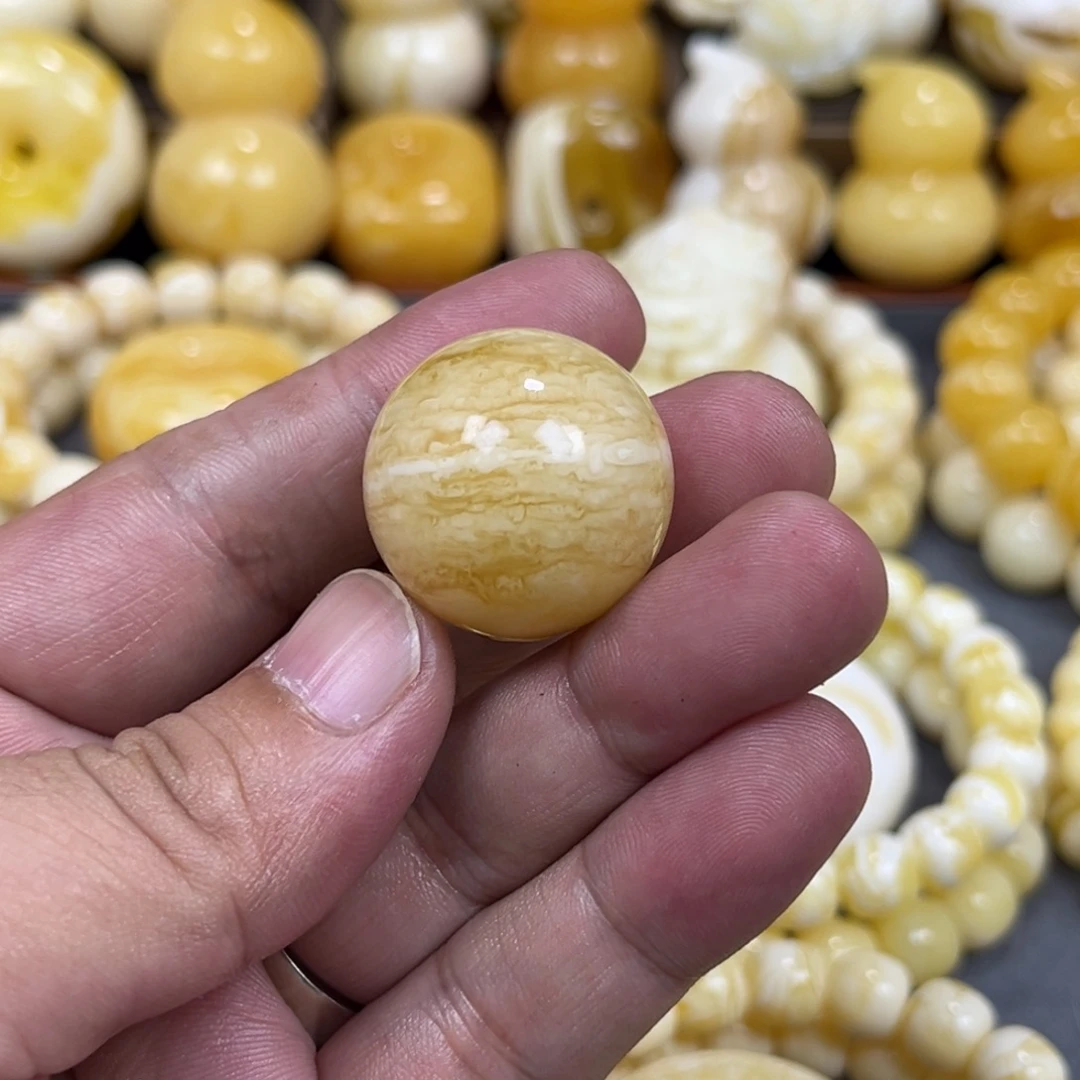 琥珀未镶嵌手串虎皮一线圆珠24+mm