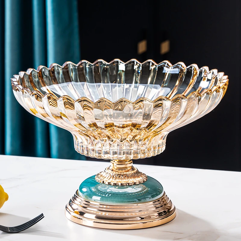 跨境轻奢玻璃果盘茶几装饰水果盘糖果盘干果盘客厅餐桌样板间摆件