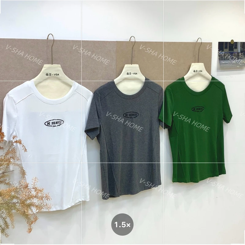 薇莎2075【现货】80-150斤肩线刺绣字母圆领短袖T恤女