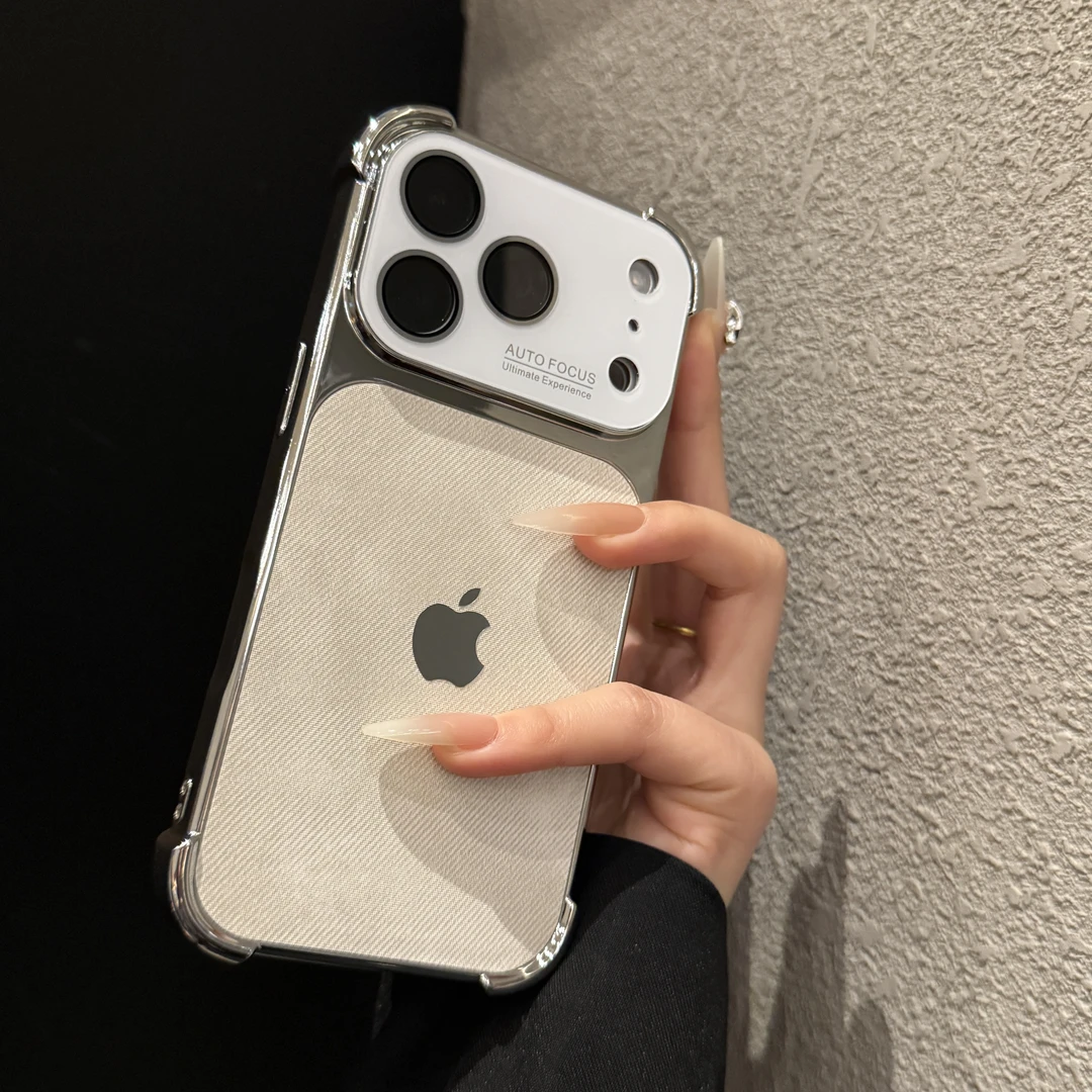 高级四角牛仔纹适用苹果17promax手机壳小众iPhone16电镀15时尚14