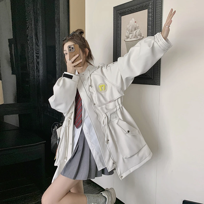 长袖中长款白色风衣外套女2025新款春秋季百搭收腰显瘦高级感大衣