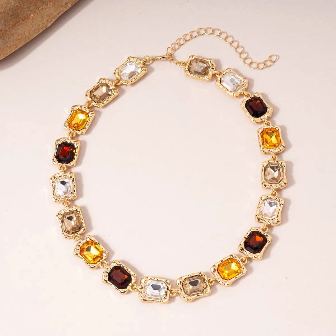 铜合金仿水晶项链 【1115】彩色项圈项链锁骨链颈链仿宝石爆闪夸张