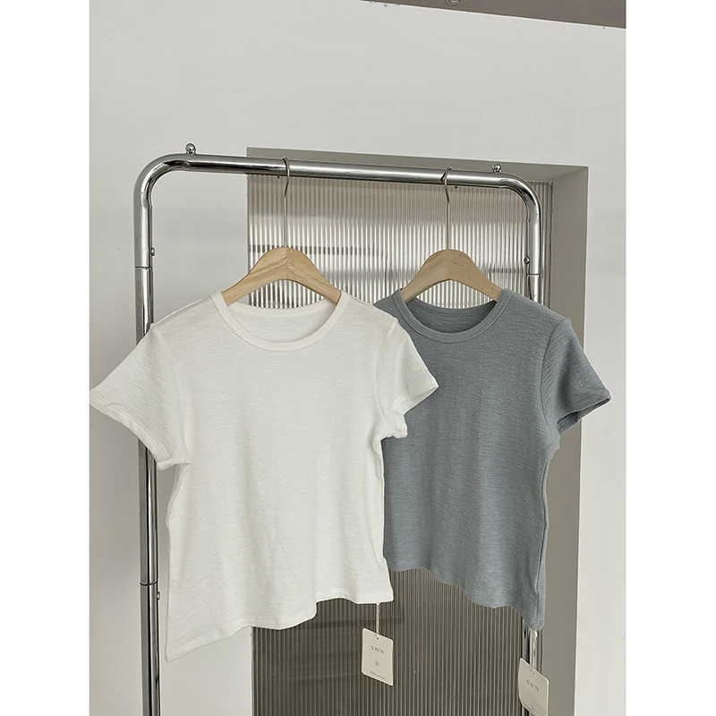 皱皱棉正肩圆领短袖10370