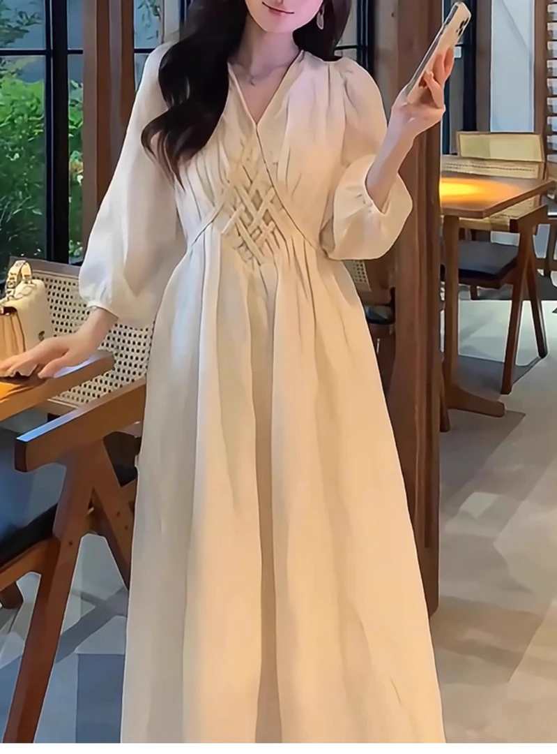 YH-304大码女装胖mm温柔风V领连衣裙秋季新款法式仙气淑女长裙