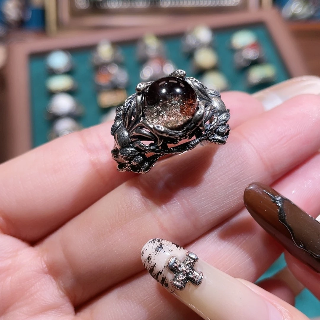 戒指银S925镶嵌烟晶戒指