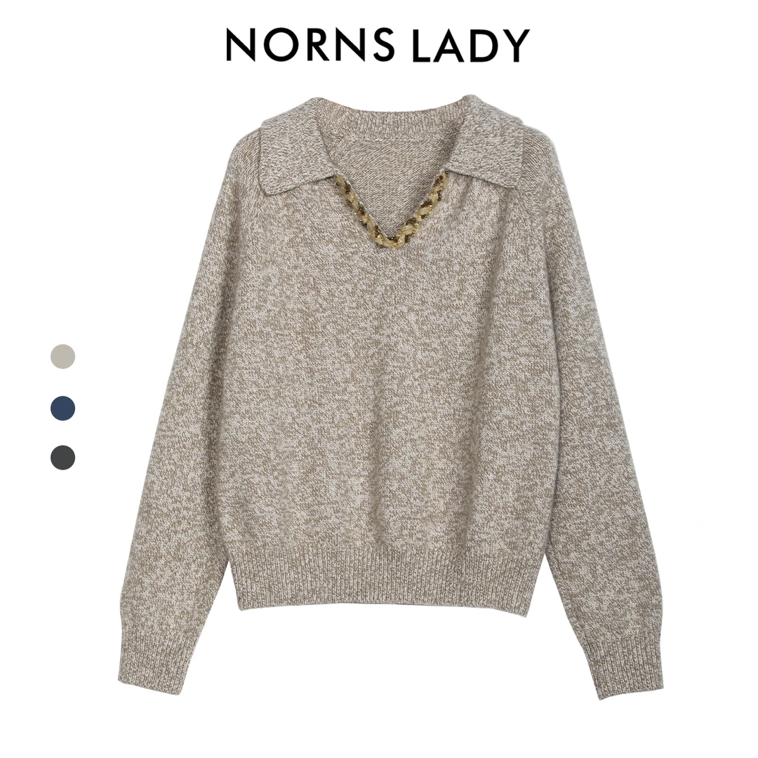 【诺恩】春秋百搭鸡心polo领长袖针织衫 T24SF33339