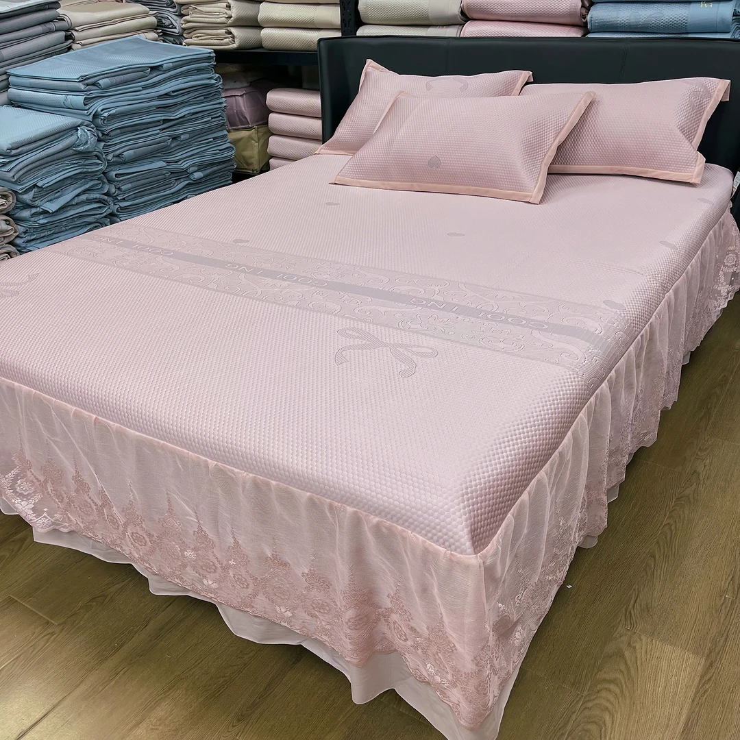 【床裙款-蝴蝶结】-新款高分子冰豆豆凉席三件套可机洗冷感软凉席