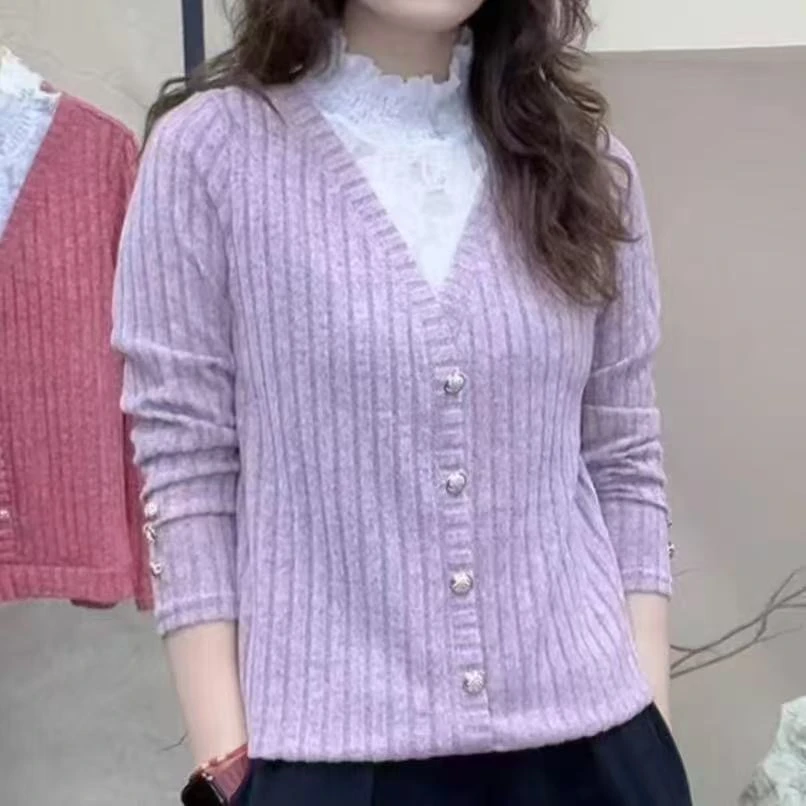 欧货蕾丝高领拼接长袖时尚春秋洋气百搭打底衫女遮肉显瘦减龄上衣