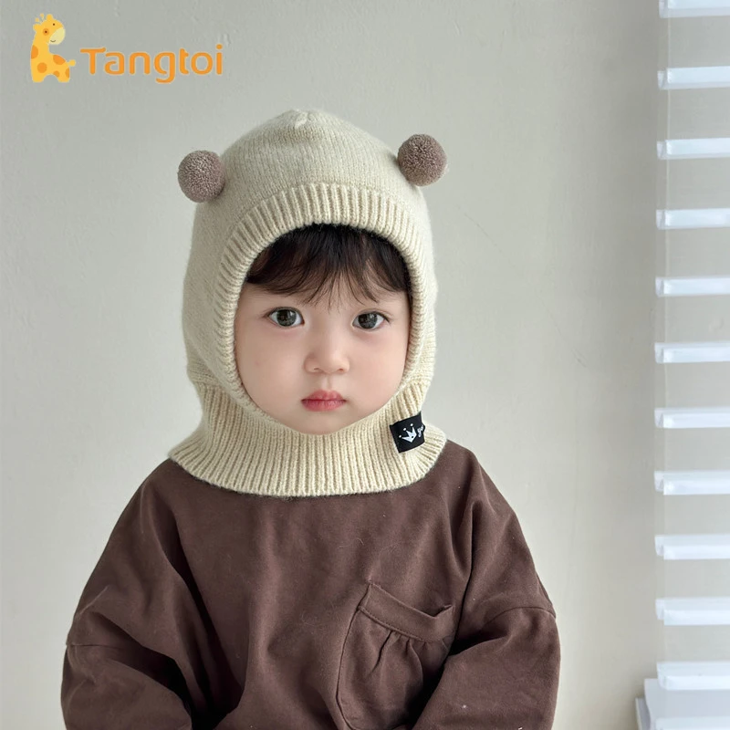 童泰【断码】保暖帽男宝宝护耳法克帽子童女童双球秋冬加厚巴拉毛线
