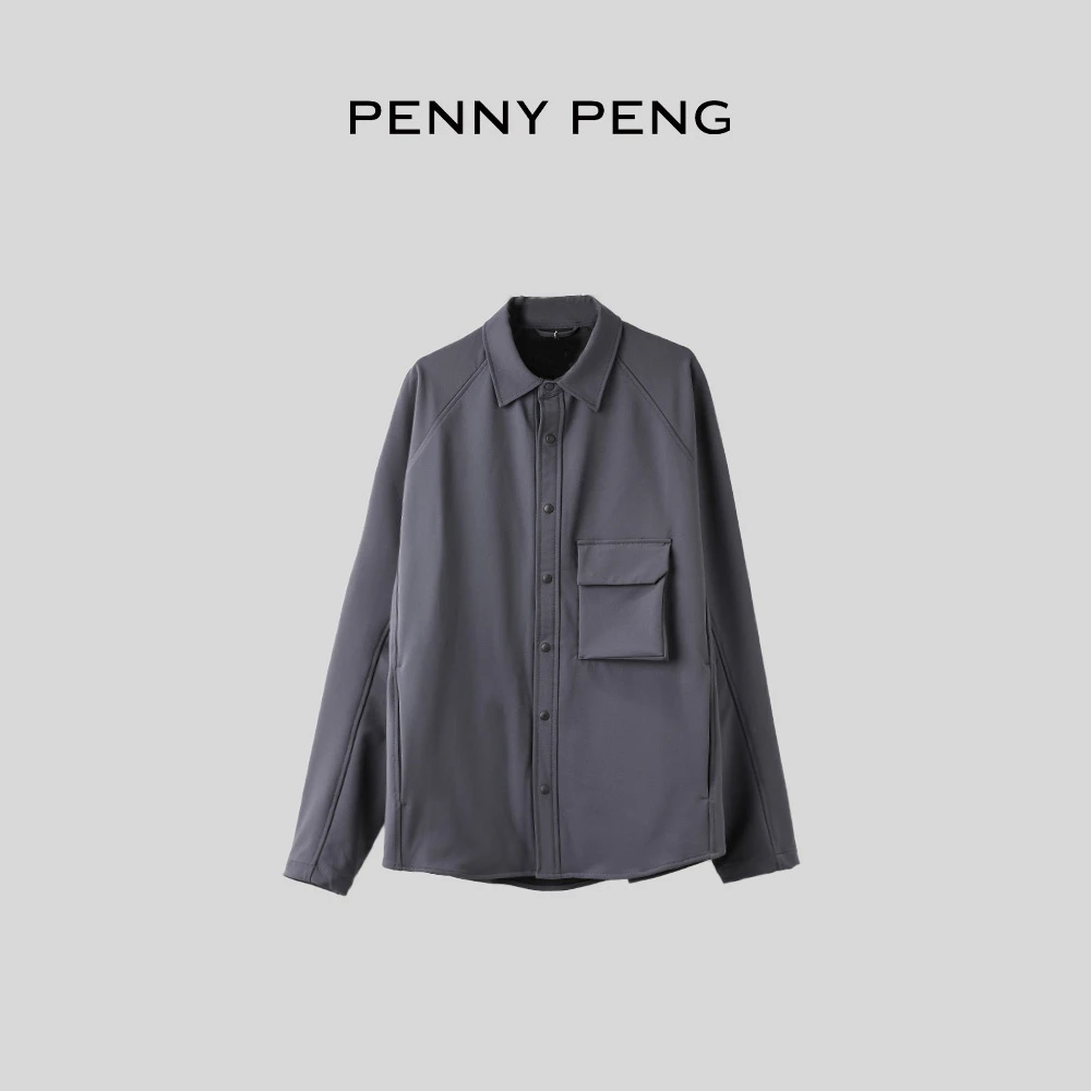 PENNYPENG夜色绅士显瘦气质简约设计师百搭通勤灰色翻领长袖外套
