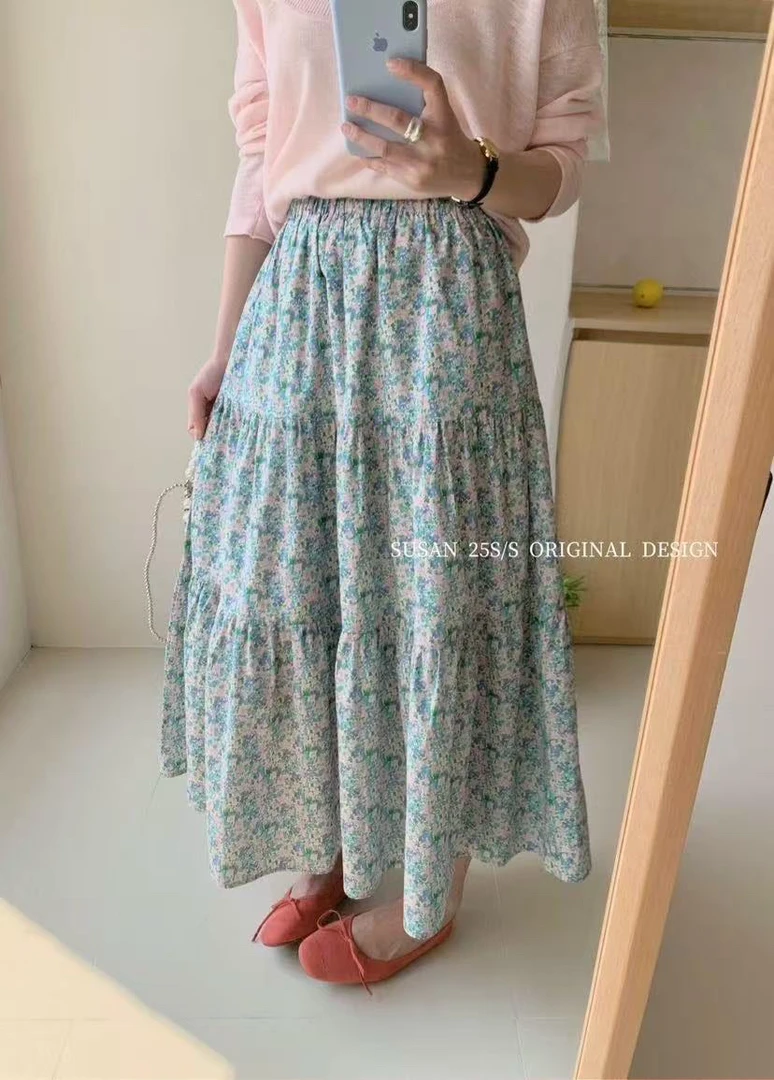 susan@25179 度假风碎花松紧腰蛋糕半裙 7-9