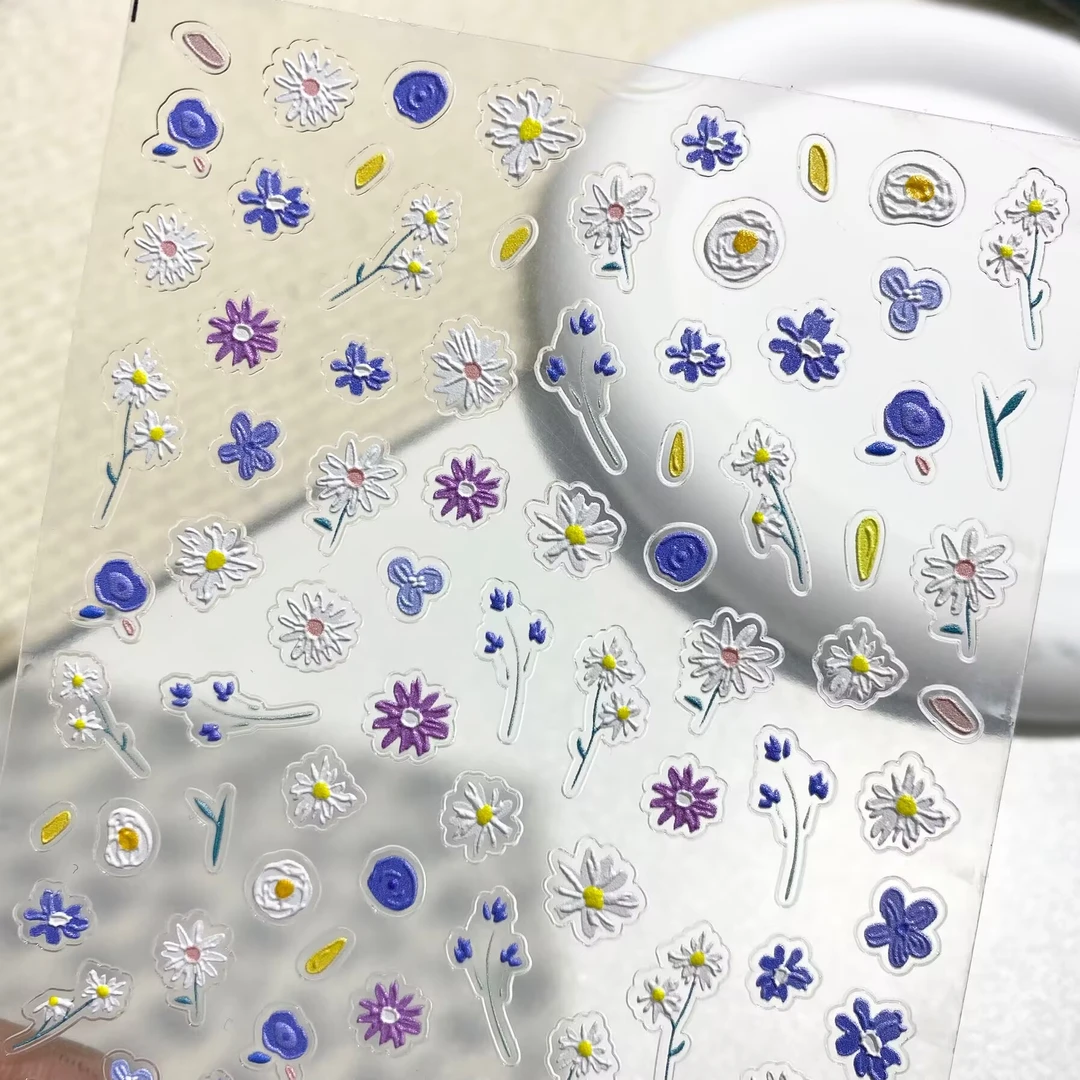 春日田园野雏菊浮雕美甲贴纸油画小碎花水杯ccd手机壳diy指甲贴