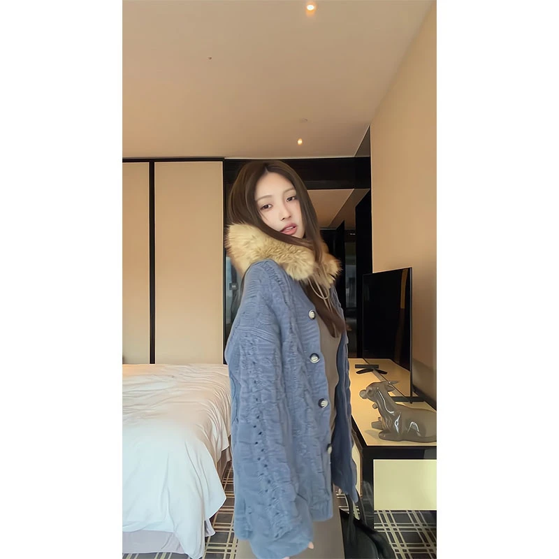 美式复古设计感绞花针织开衫毛衣保暖外套辣妹时尚内搭百搭半身裙