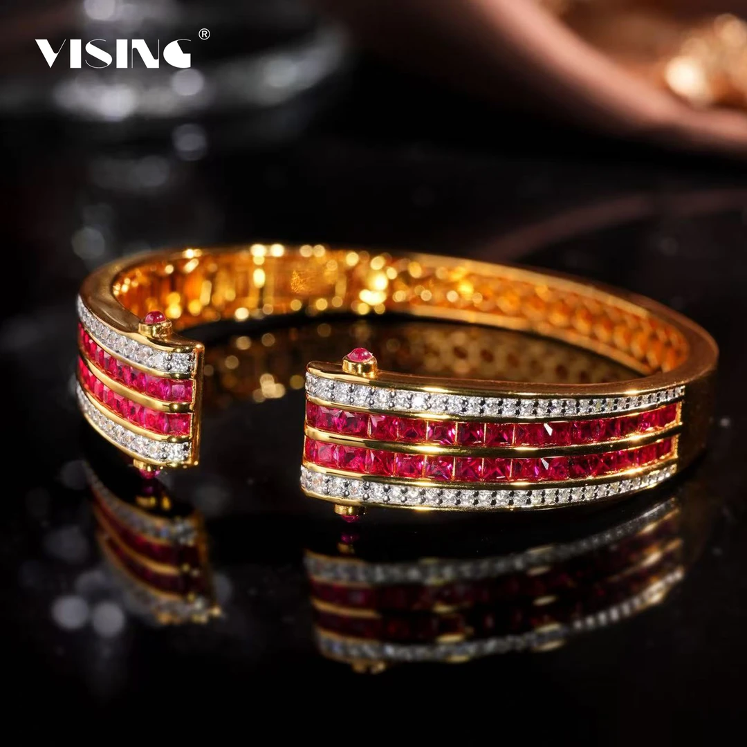 培育红宝石【福利】VISING无边拼钻工艺黄金色贵妃银手镯s925银镀金