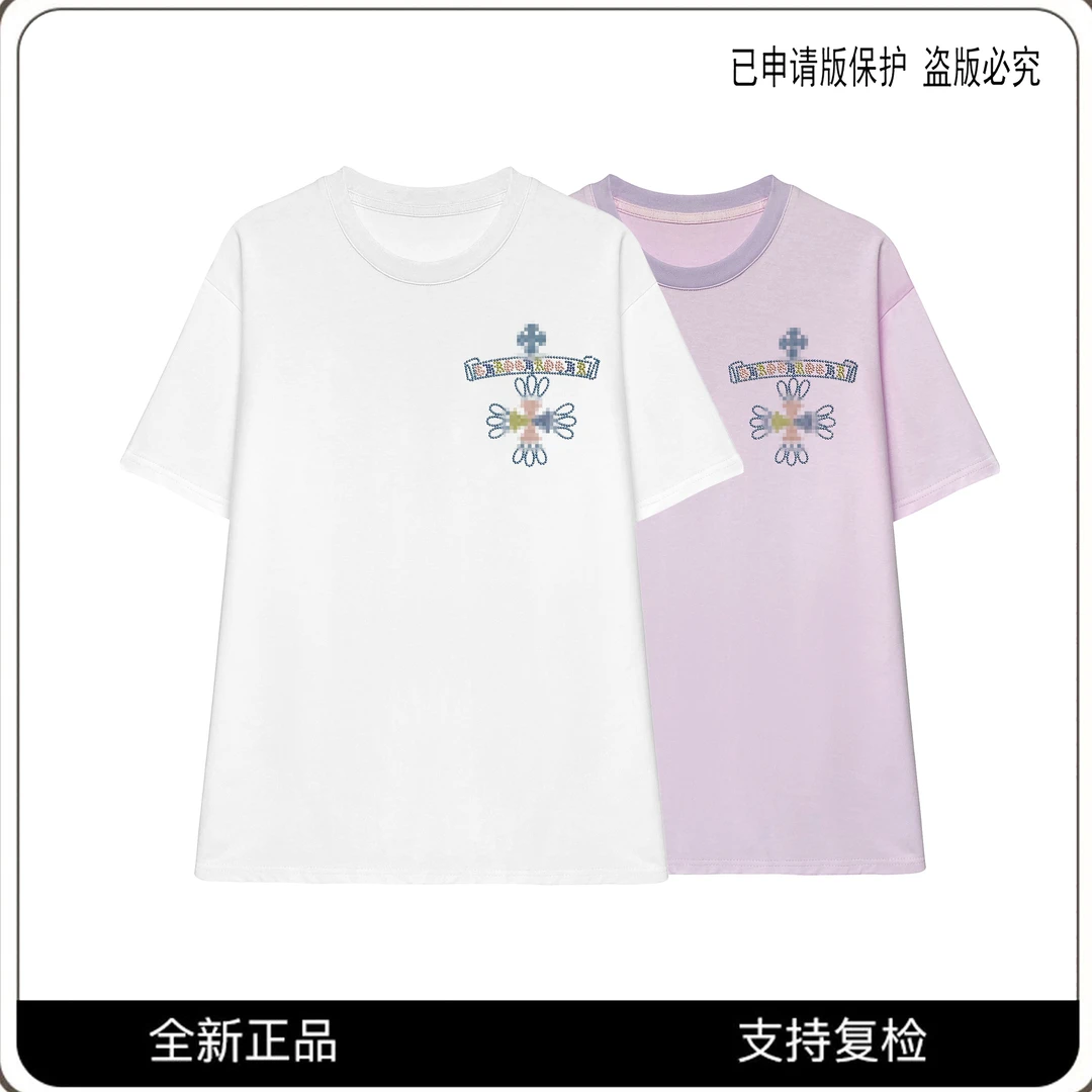 66806#轻奢简约七彩烫钻拼接T恤2025春夏休闲潮流百搭个性上衣