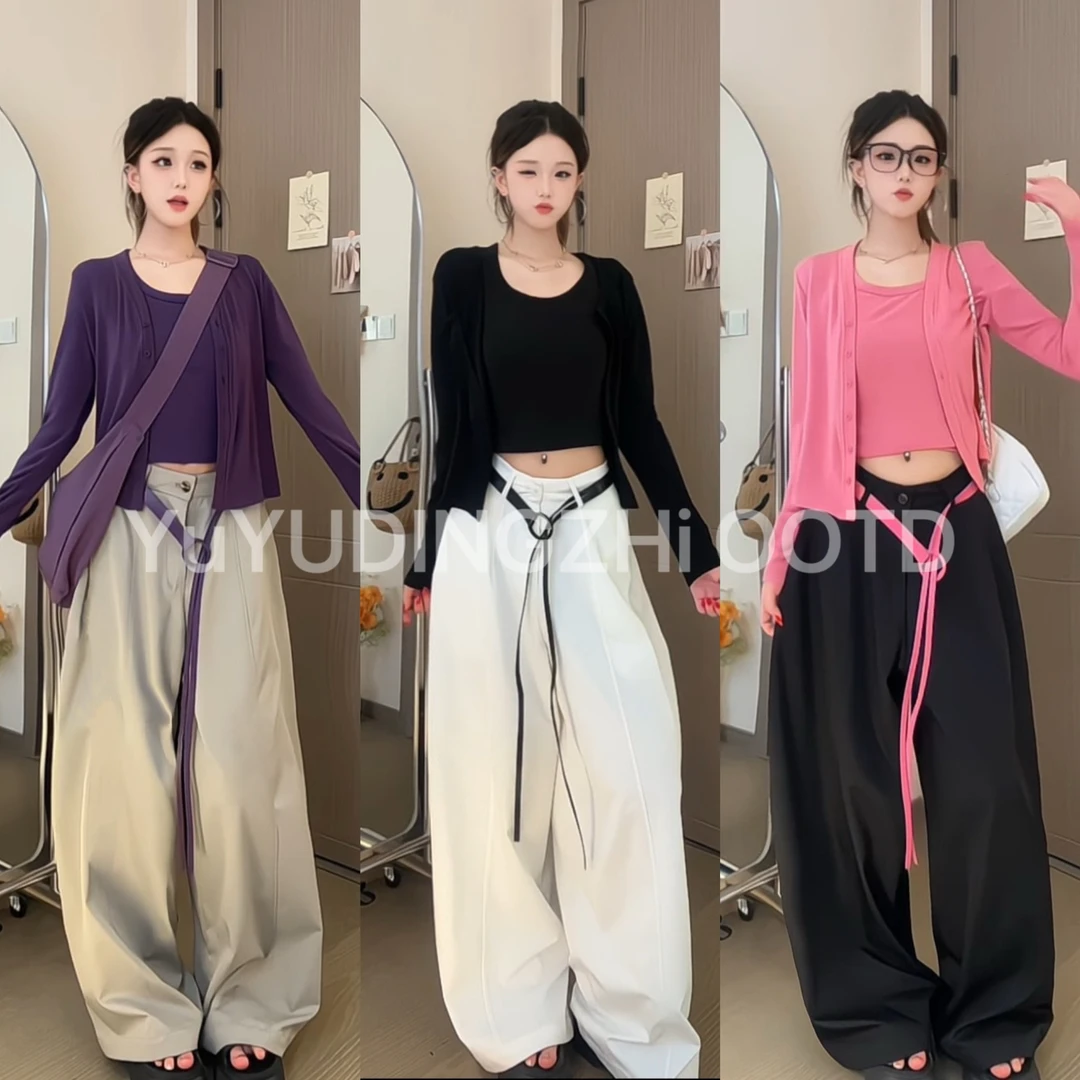 韩系ins慵懒感气球裤夏季简约压褶遮肚阔腿长裤女