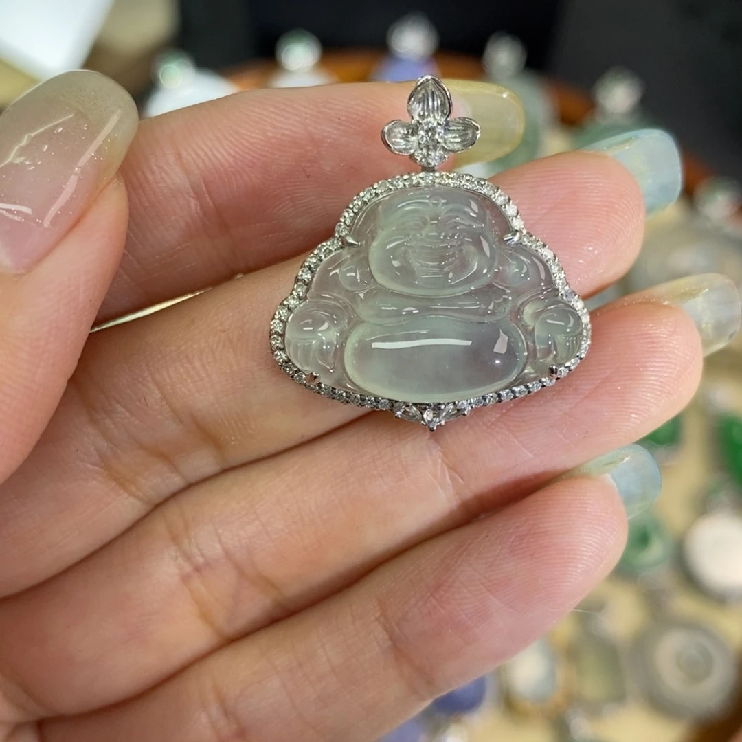 翡翠18K金镶嵌颈饰A货翡翠