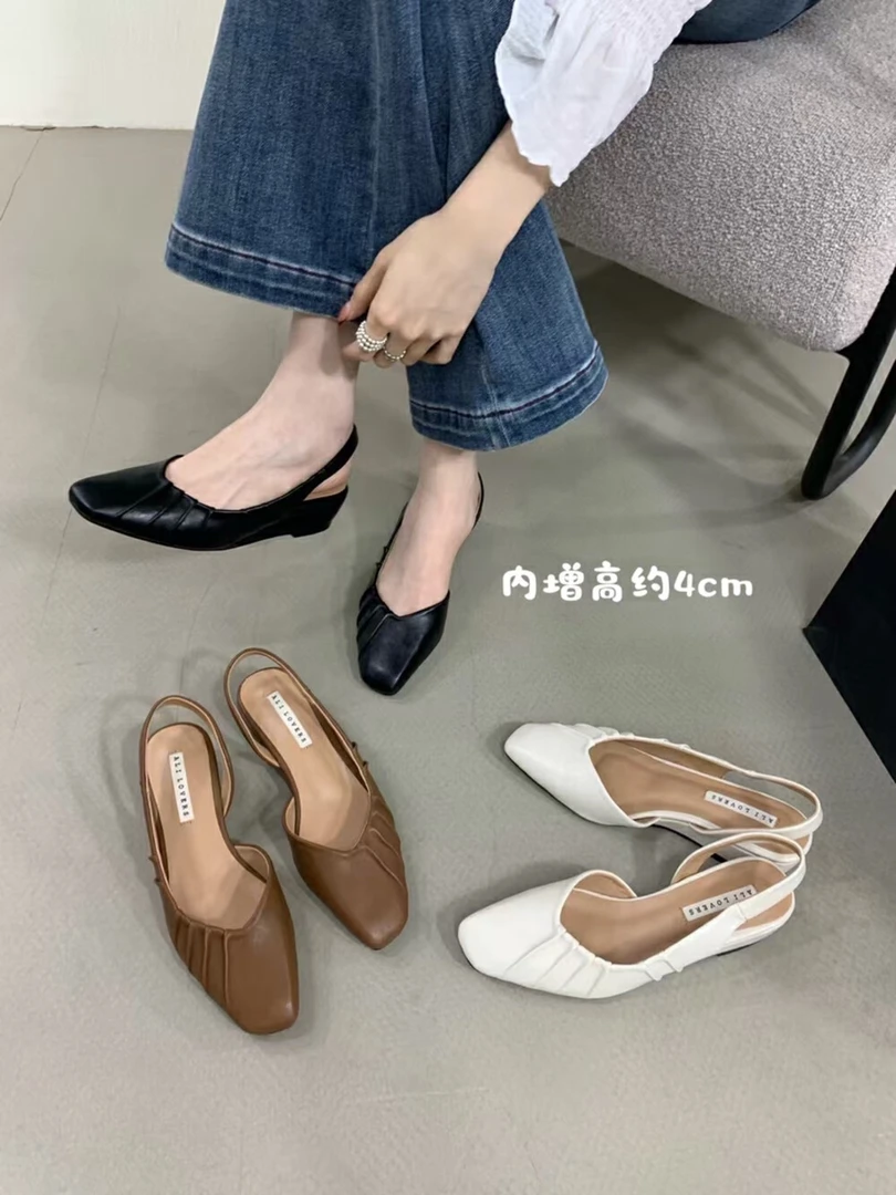 韩版褶皱包头时装凉鞋女外穿2025年新款温柔配裙子半托玛丽珍单鞋