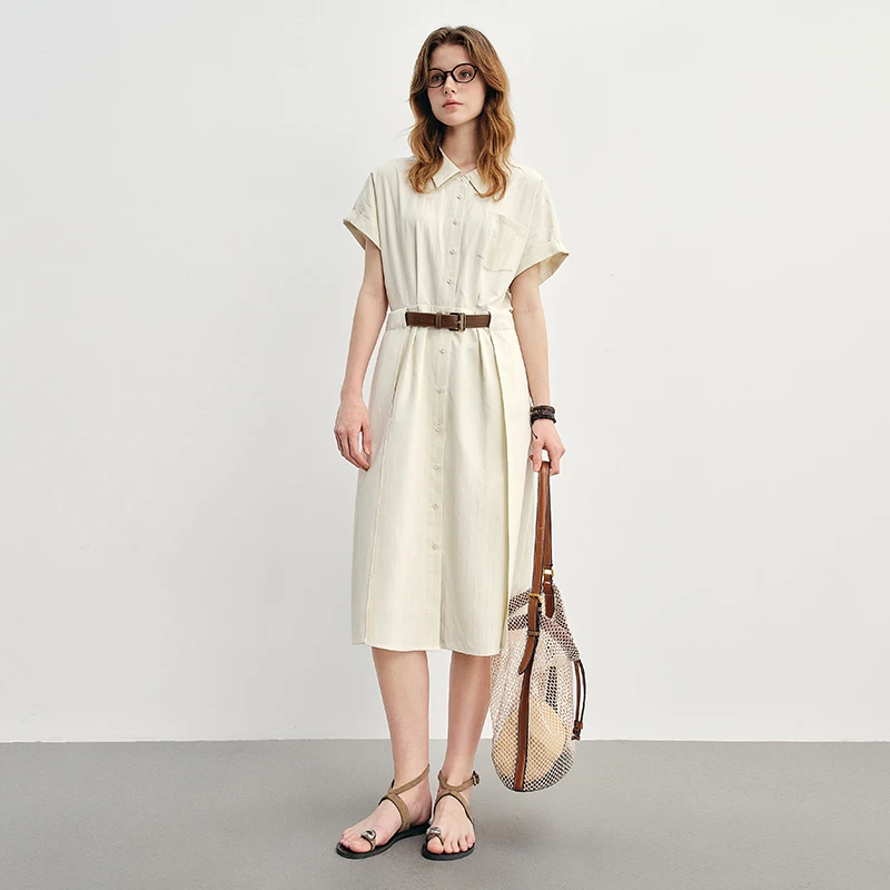 独束大码女装时尚设计衬衫中长款减龄气质连衣裙 25DS82757/88042