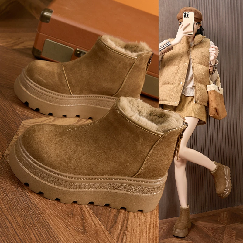 小个子雪地靴女厚底2025新款冬季加绒保暖雪地棉鞋防滑短筒棉靴子