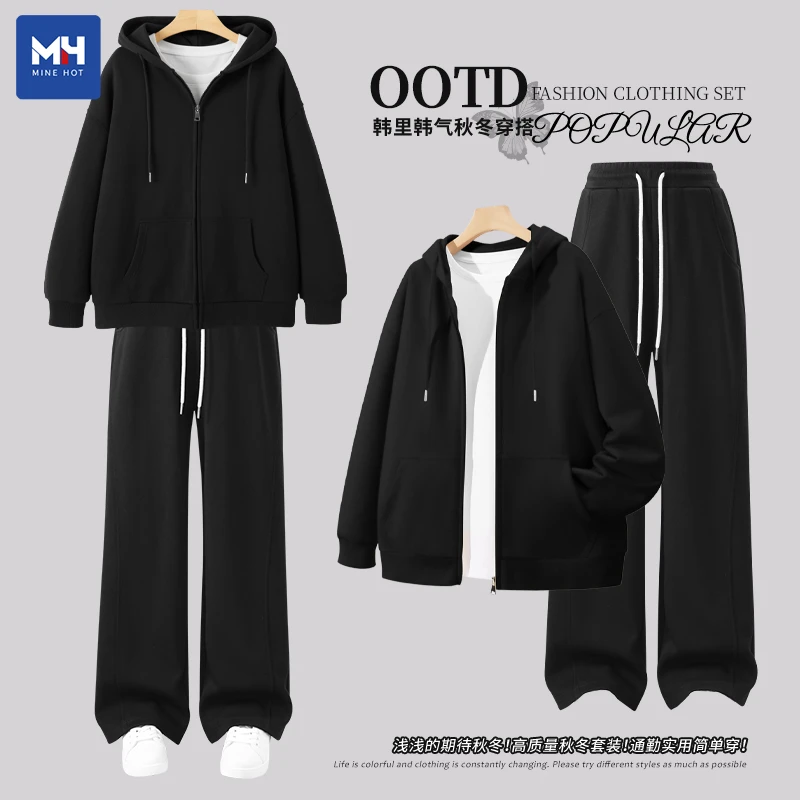 唐狮集团2025MH运动套装女春秋新款胖妹妹宽松初秋卫衣休闲套装L