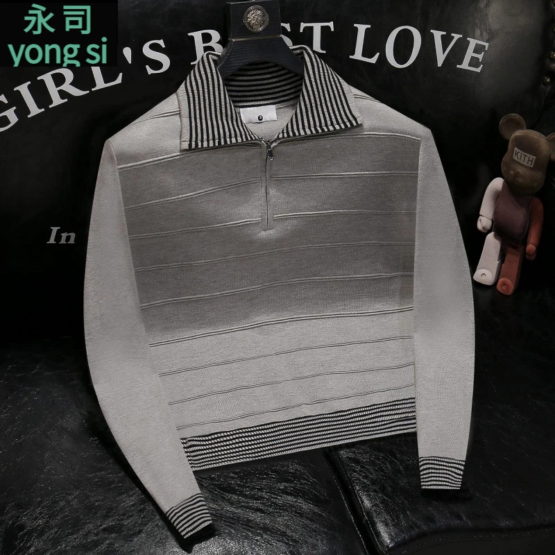 可翻领可立领松弛感老钱风毛衣慵懒休闲百搭针织衫男2025秋冬新款