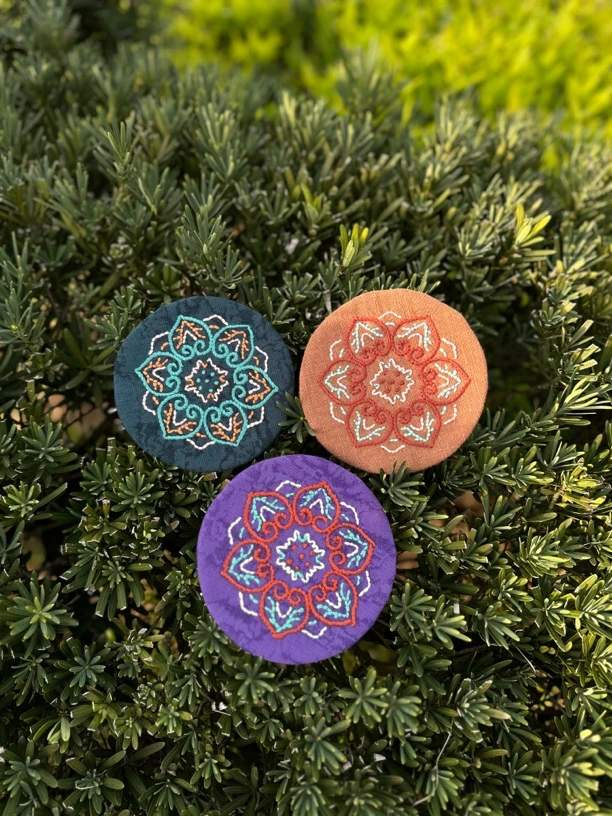 宝相花 手工刺绣 杯垫 置物垫 12CM