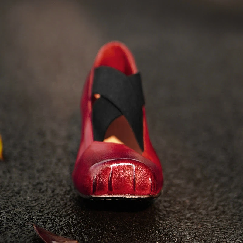 高档舒适百搭原创粗跟水洗马皮猪鼻芭蕾舞单鞋真皮底玛丽珍小皮鞋