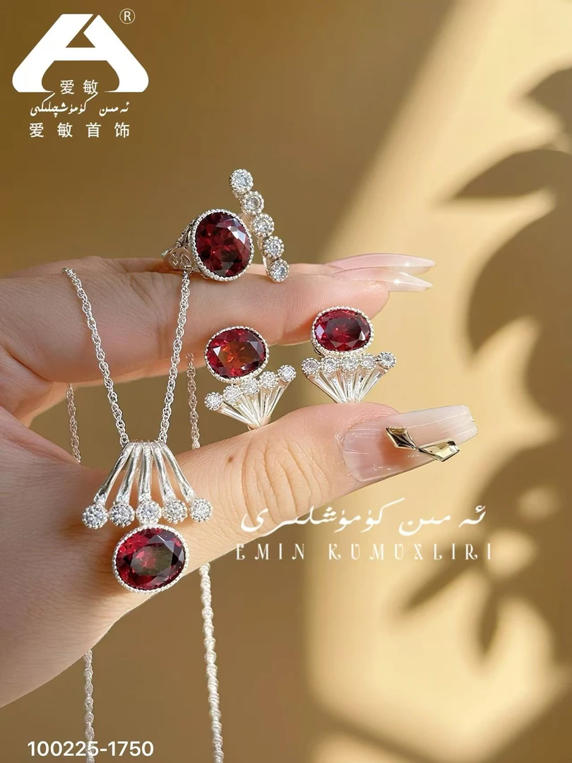 链子925银莫桑石 爱民纯银首饰套装100225