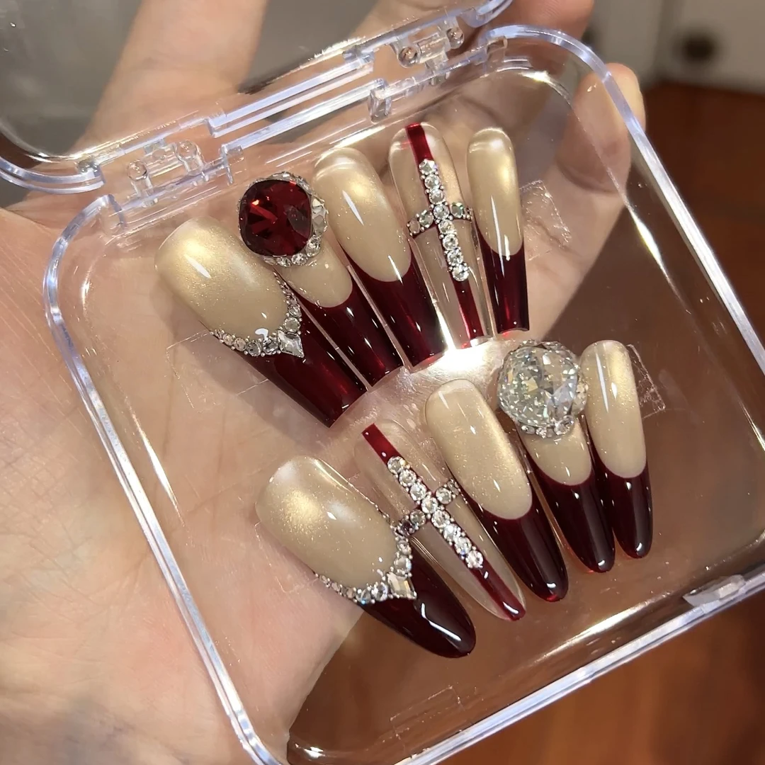 【红色法式】全华 新年美甲猫眼超级显白有气质 纯手工定制穿戴甲