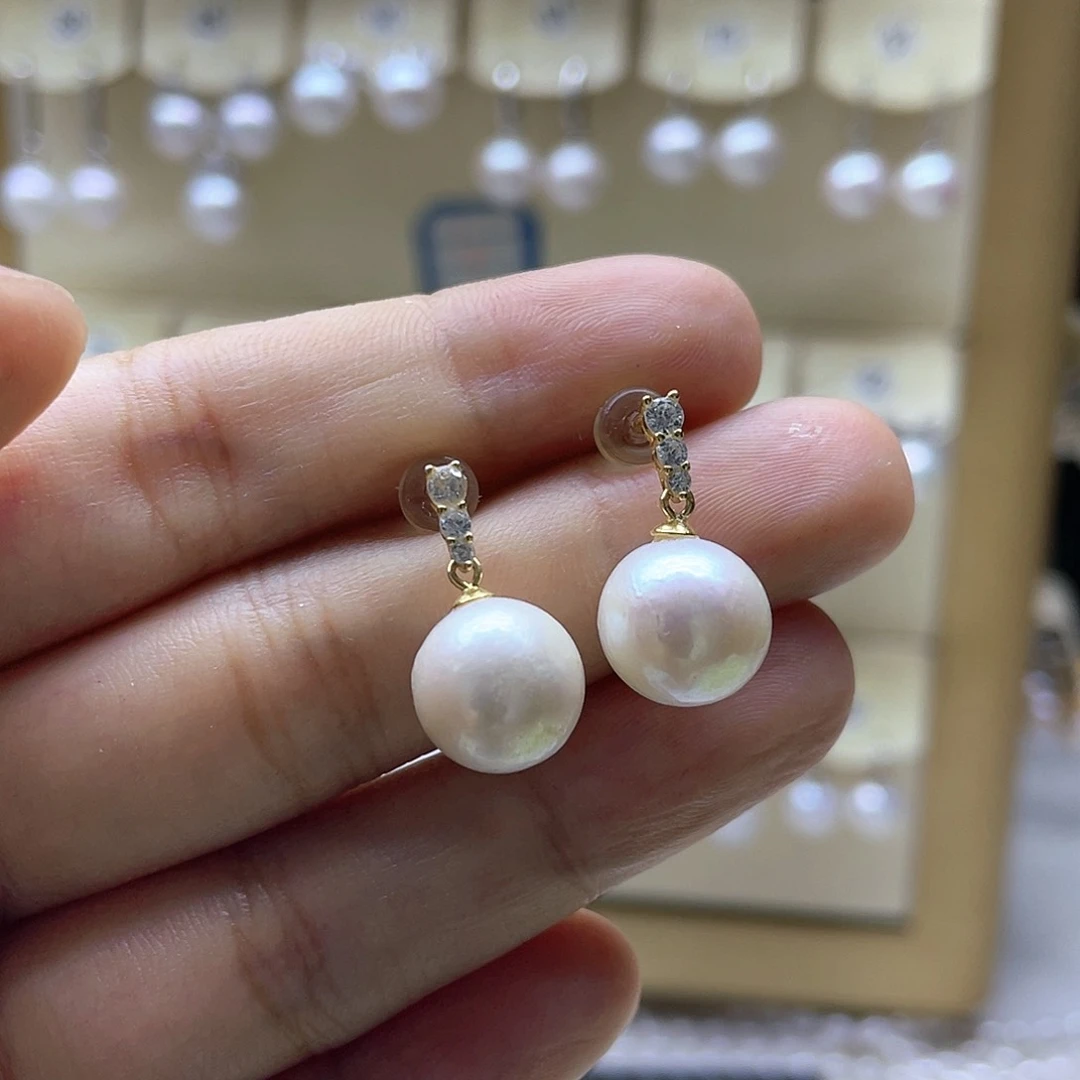 银S925镶嵌淡水珍珠耳饰