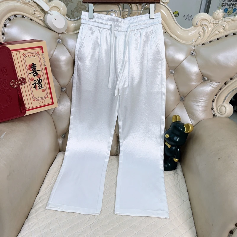 6001男士夏季新款潮流百搭国风直筒裤醋酸冰丝垂感高端宽松休闲裤