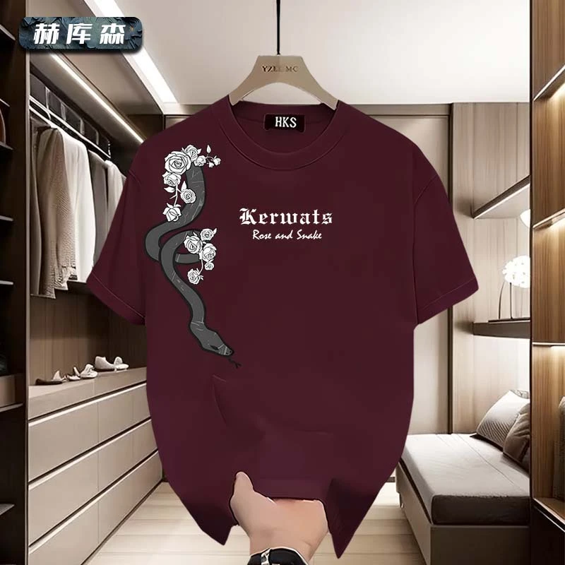 町熙格圆领新款重磅纯棉百搭短袖T恤潮流个性高街宽松时尚上衣