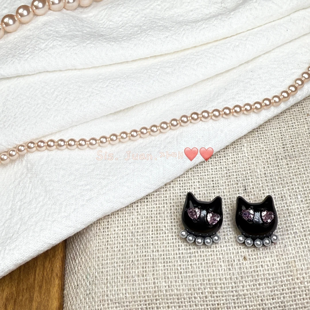 铜合金合成锆石耳饰 个性搞怪黑色猫咪耳钉 VOS009