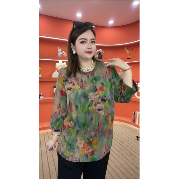 S0223夏季新款洋气减龄（诗情画意）显瘦遮肉大码女装上衣