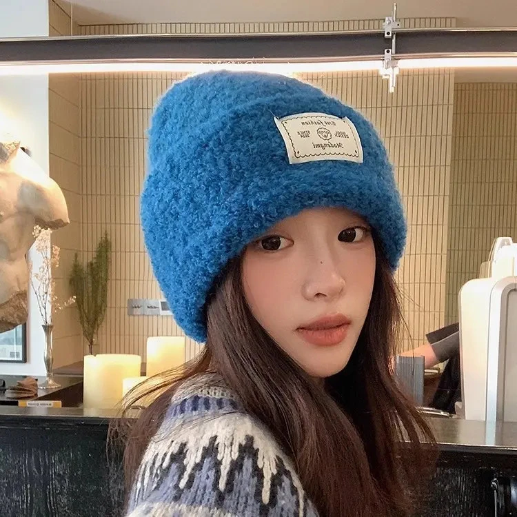 毛线帽女冬季日系简约百搭大头围显脸小马卡龙色系保暖防风针织帽