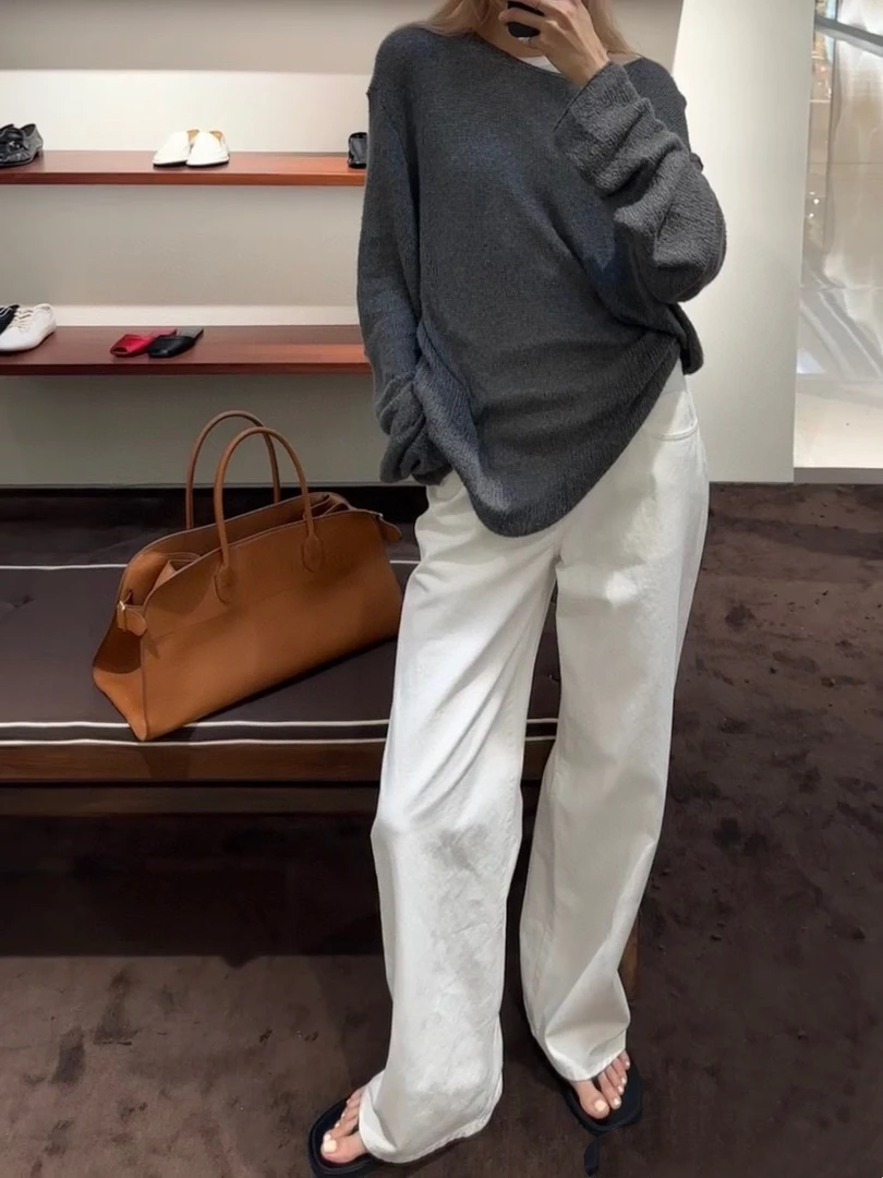 row 肯豆同款高级白色直筒牛仔裤