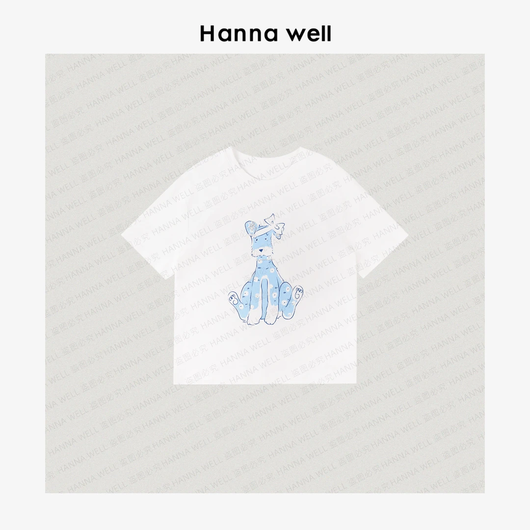 妞姐自制 柜柜质感棉 手工钉珠！减龄小狗印花短袖 TX5B6304.