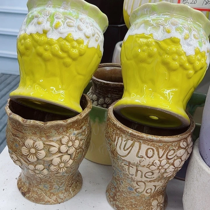 多肉绿植陶瓷花盆9.9包邮，有孔