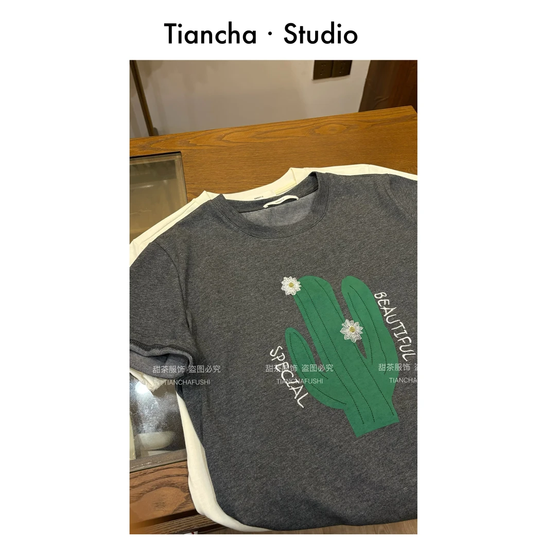 sweet c【仙人掌】AA002#夏季韩版风正肩短袖T恤女撞色显瘦上衣