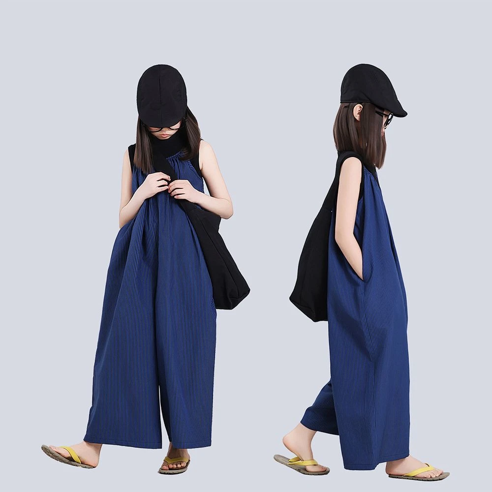 女中大童套装条纹背带裤2025夏季气质百搭宽松休闲阔腿连体裤裙裤