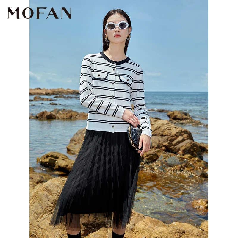 【陈大可专属】MOFAN摩凡秋新款黑白条纹毛针织衫MDE374726